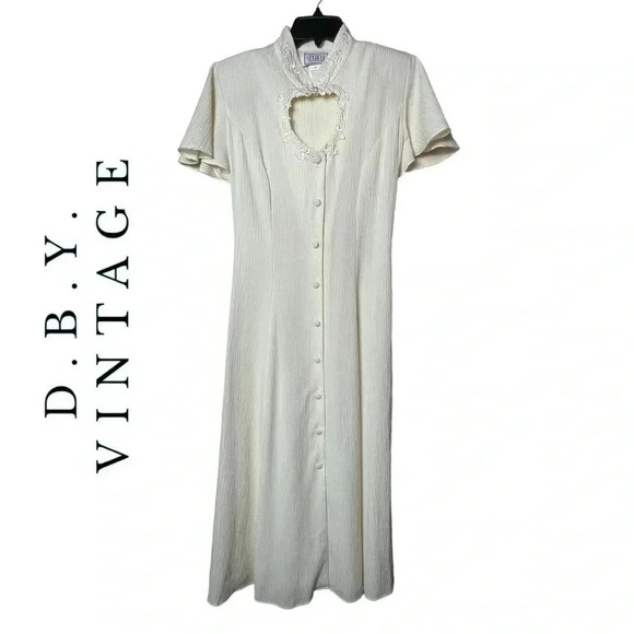 1721. VINTAGE D.B.Y. EMBROIDERED‎ MAXI LENGTH DRESS FULL BUTTON DOWN KEYHOLE TOP - Picture 1 of 13